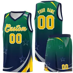 Kelly Green Navy Gradient Star Graffiti Basketball Jersey