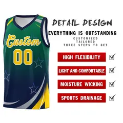 Kelly Green Navy Gradient Star Graffiti Basketball Jersey 4