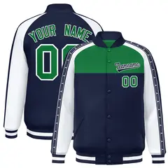 Kelly Green Navy K-Ribbon Raglan Color Block Varsity Letterman Jacket 1