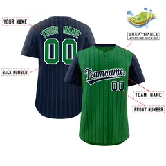Kelly Green Navy Pinstripe Raglan Sleeves Baseball Jersey 2
