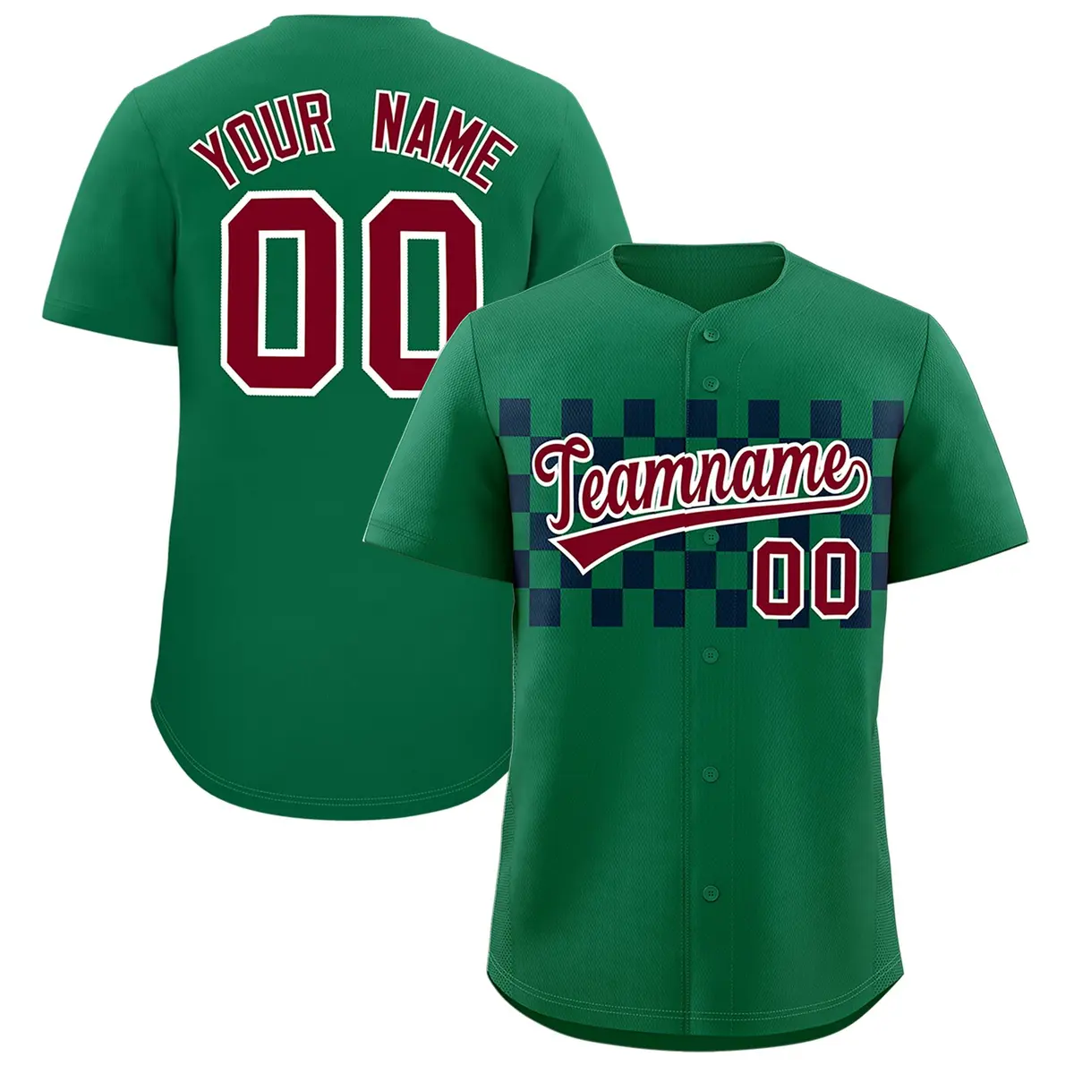Kelly Green Navy Plaid Fashion Authentic Baseball Jersey