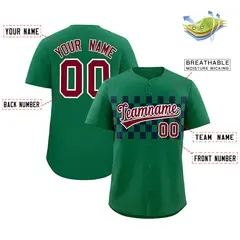 Kelly Green Navy Plaid Fashion Authentic Baseball Jersey 2