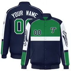 Kelly Green Navy Raglan Sleeve Varsity Letterman Jacket 1