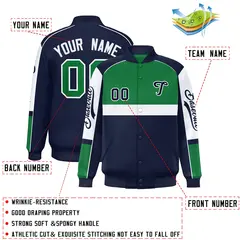 Kelly Green Navy Raglan Sleeve Varsity Letterman Jacket 2