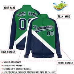 Kelly Green Navy Raglan Varsity Letterman Baseball Jacket 2
