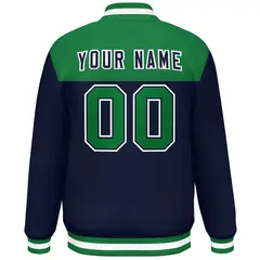 Kelly Green Navy-White Color Block Lettermen Baseball Jacket 4