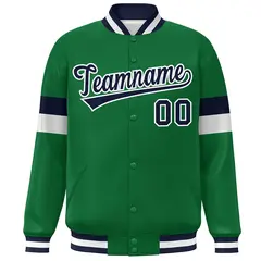 Kelly Green Navy-White Color Block Varsity Full-Snap Baseball Jacket 3