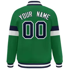 Kelly Green Navy-White Color Block Varsity Full-Snap Baseball Jacket 4