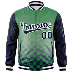Kelly Green Navy-White Grid Color Block Letterman Raglan Jacket 3