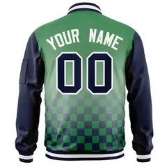 Kelly Green Navy-White Grid Color Block Letterman Raglan Jacket 4