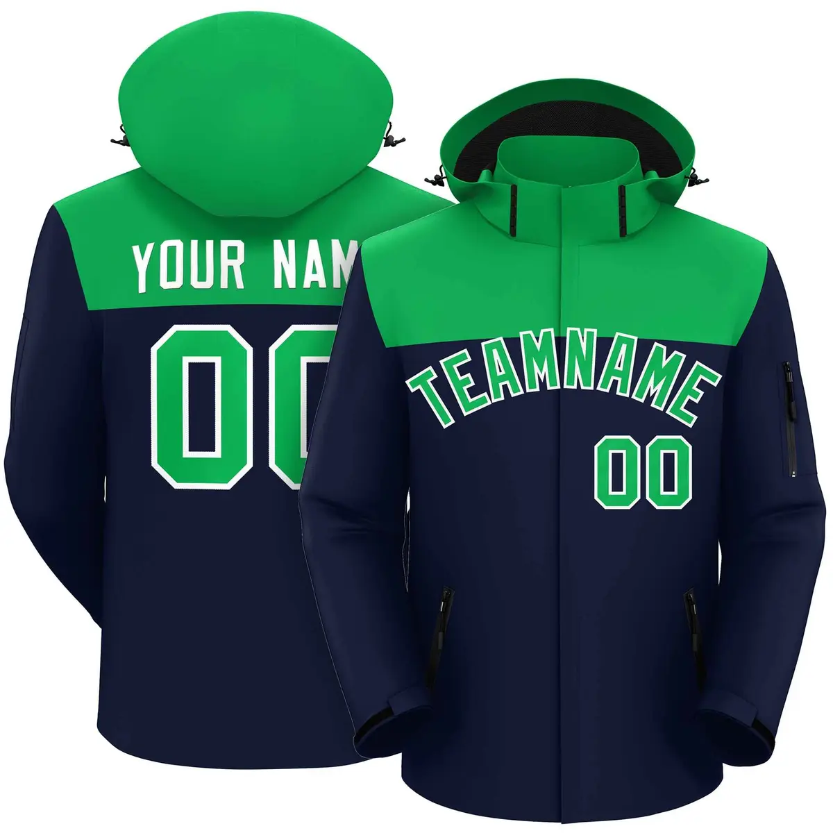 Kelly Green Navy-White Two Tone Waterproof Jacket