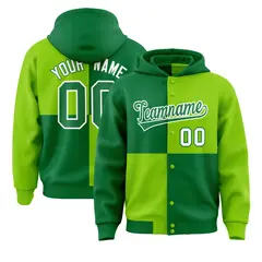Kelly Green Neon Green Color Block Varsity Letterman Jacket Hoodie 1