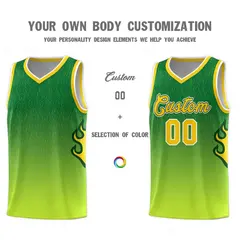 Kelly Green-Neon Green-Gold Flame Gradient Basketball Jersey 2
