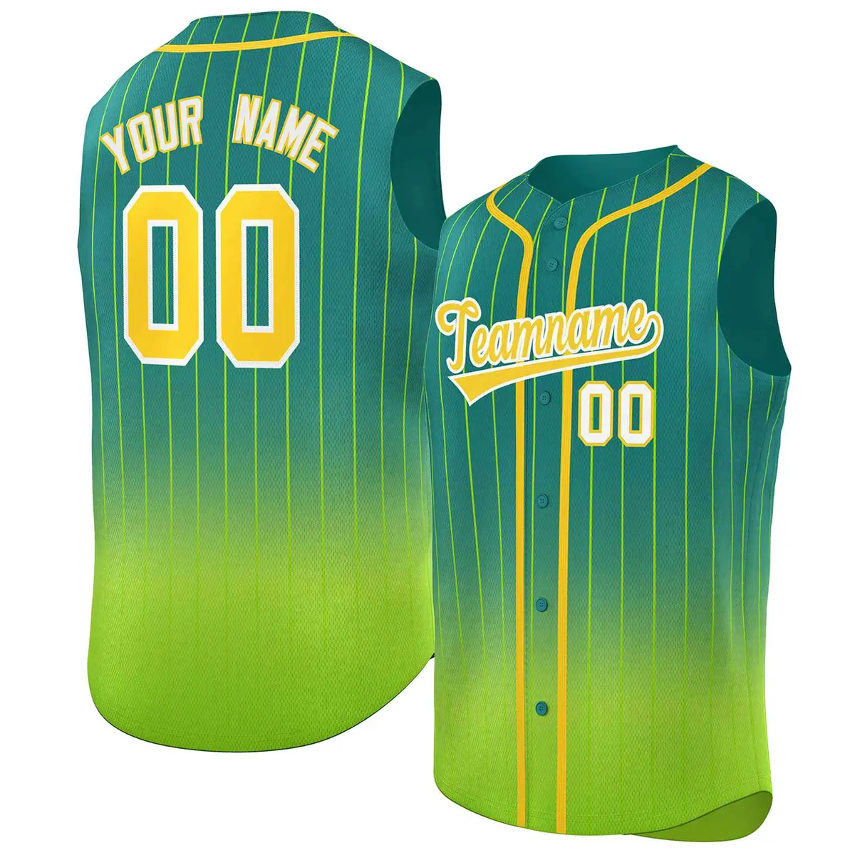 Kelly Green Neon Green Gradient Stripe Sleeveless Baseball Jersey