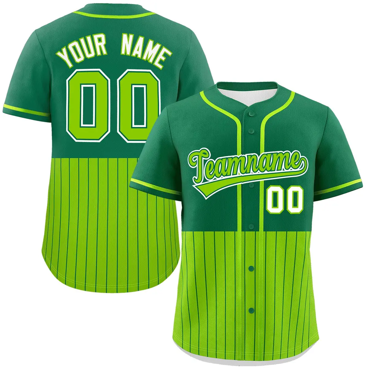 Kelly Green Neon Green Half Stripe Authentic Baseball Jersey