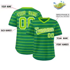 Kelly Green Neon Green Horizontal Stripe Pullover Baseball Jersey 2