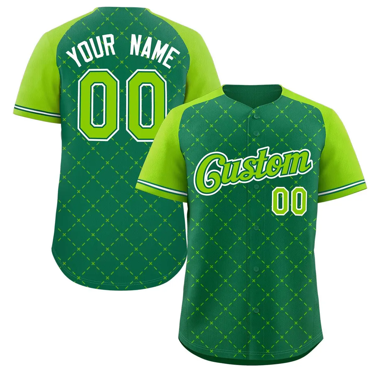 Kelly Green Neon Green Kelly Green-White Rhombus Baseball Jersey