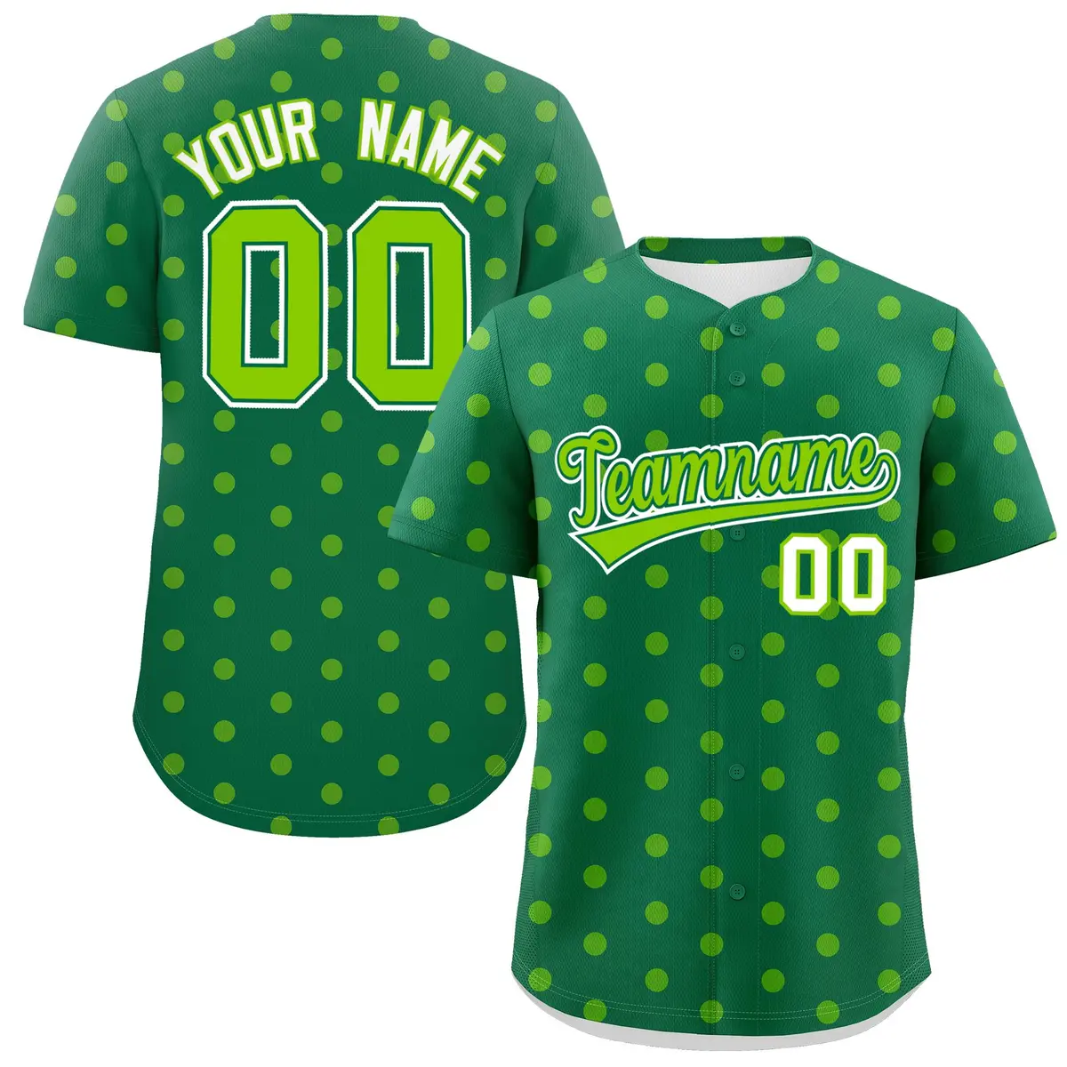 Kelly Green Neon Green Polka Dot Graffiti Baseball Jersey