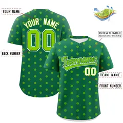 Kelly Green Neon Green Polka Dot Graffiti Baseball Jersey 2