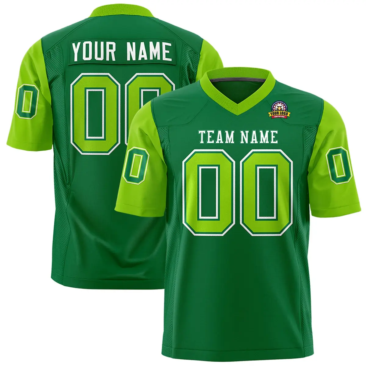 Kelly Green Neon Green Raglan Sleeves Football Jersey