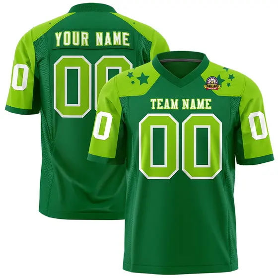 Kelly Green Neon Green Shoulder Star Pattern Flag Football Jersey