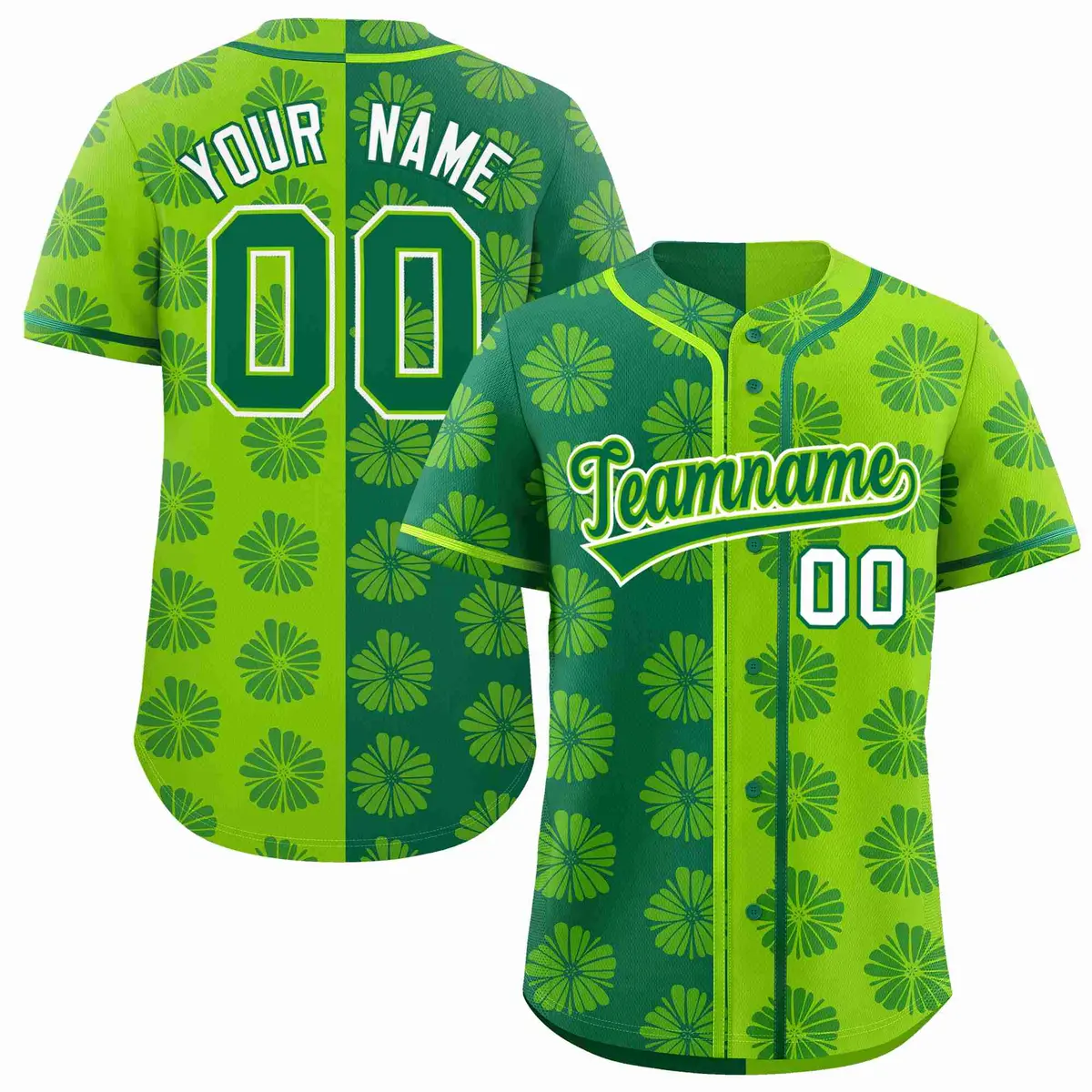 Kelly Green Neon Green Split Flower Graffiti Baseball Jersey
