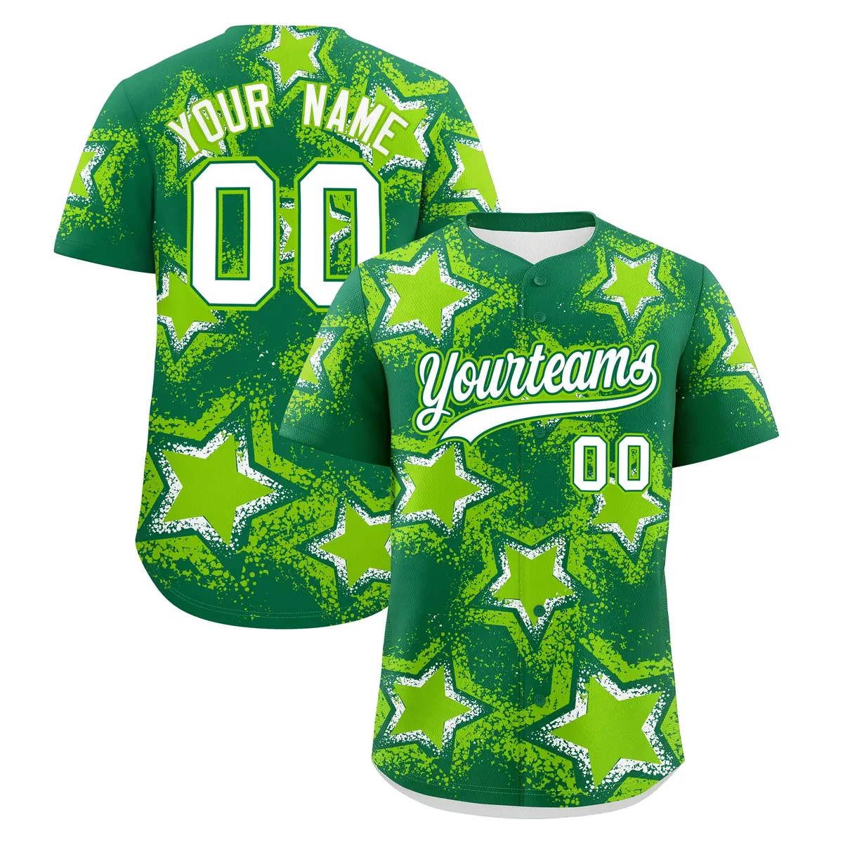 Kelly Green Neon Green Star Graffiti Baseball Jersey