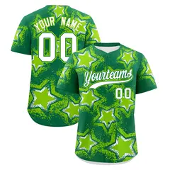 Kelly Green Neon Green Star Graffiti Baseball Jersey