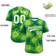 Kelly Green Neon Green Star Graffiti Baseball Jersey 2