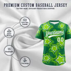 Kelly Green Neon Green Star Graffiti Baseball Jersey 3