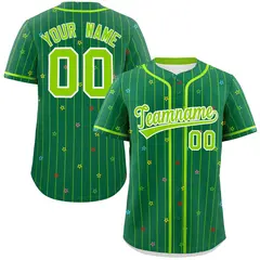 Kelly Green Neon Green Star Pattern Stripe Baseball Jersey 1