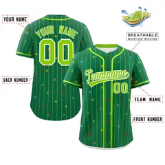 Kelly Green Neon Green Star Pattern Stripe Baseball Jersey 2