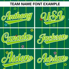 Kelly Green Neon Green Star Pattern Stripe Baseball Jersey 3