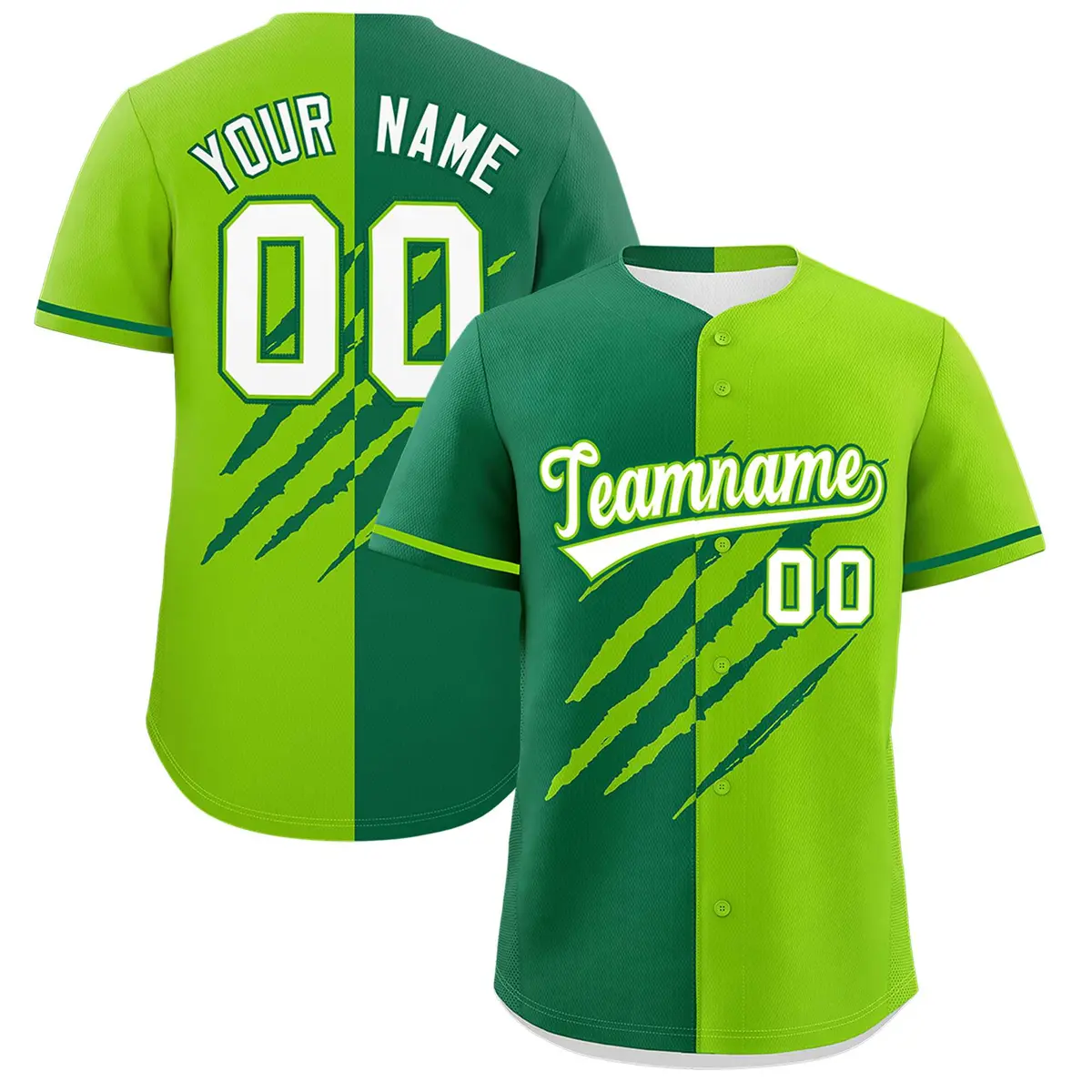 Kelly Green Neon Green Tiger Claw Scratch Split Baseball Jersey