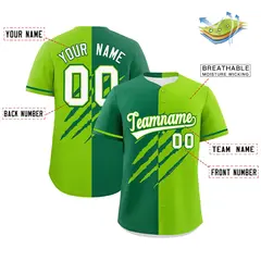 Kelly Green Neon Green Tiger Claw Scratch Split Baseball Jersey 2