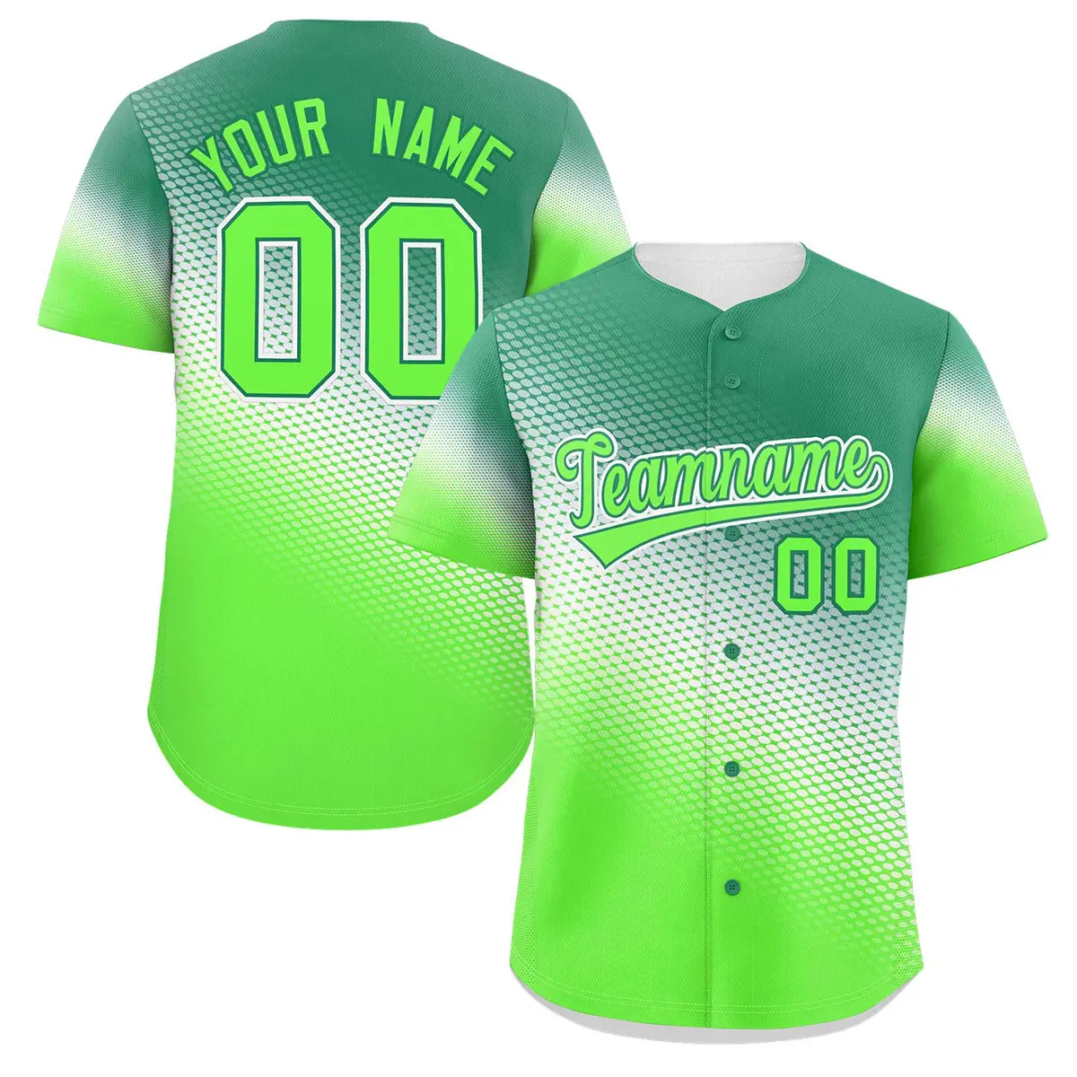 Kelly Green Neon Green Tiny Spot Gradient Baseball Jersey