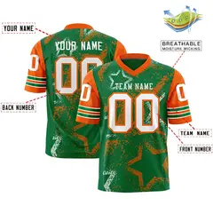 Kelly Green Neon Green White Star Pattern Football Jersey 2