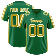 Kelly Green Old Gold and White Side Stripe Football Jersey 1
