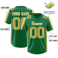 Kelly Green Old Gold and White Side Stripe Football Jersey 2