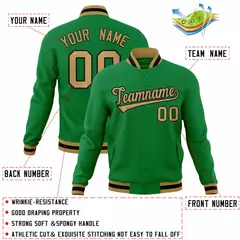 Kelly Green Old Gold-Black Varsity Full-Snap Letterman Jacket 4