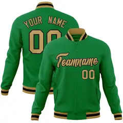 Kelly Green Old Gold-Black Varsity Full-Snap Letterman Jacket 1