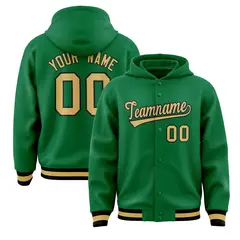 Kelly Green Old Gold-Black Varsity Letterman Hoodie Jacket 1