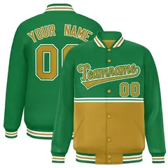 Kelly Green Old Gold Color Block Varsity Full-Snap Letterman Jacket 1