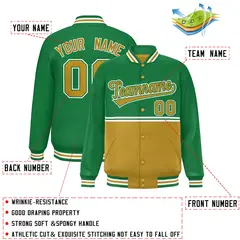 Kelly Green Old Gold Color Block Varsity Full-Snap Letterman Jacket 2