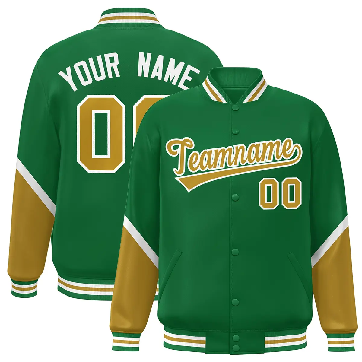 Kelly Green Old Gold Color Block Varsity Letterman Jacket