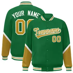 Kelly Green Old Gold Color Block Varsity Letterman Jacket 1