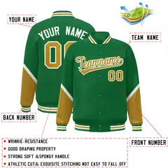 Kelly Green Old Gold Color Block Varsity Letterman Jacket 2