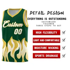 Kelly Green Old Gold Flame Hem Fashion Basketball Jersey 2