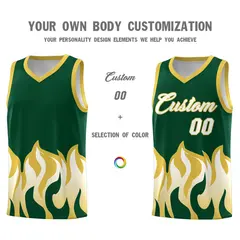 Kelly Green Old Gold Flame Hem Fashion Basketball Jersey 3