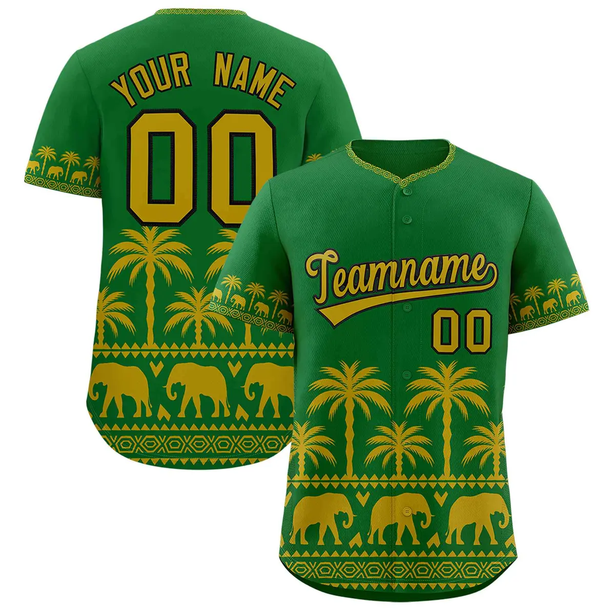 Kelly Green Old Gold Graffiti Pattern Bossinia Baseball Jersey
